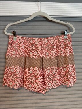 New Tracy Reese Lace  Overlay Scallop Hem Shorts in Pink & Taupe